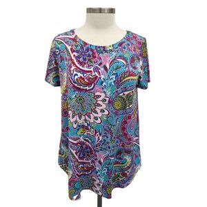Festival Paisley Print Tee Shirt Small Bright Boho Hippie Psychedelic Vibes
